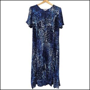 Woman Within Dress Woman's Medium Blue Paisley Patchwork Maxi Crinkle Rayon